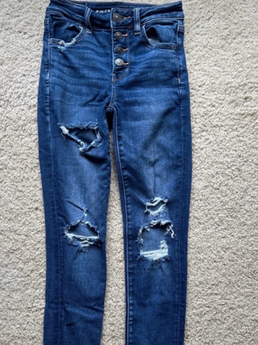 American Eagle Outfitters Dark Blue Distressed High-Rise Skinny Jeans